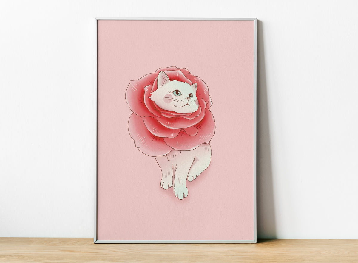 Rose Cat Art Print