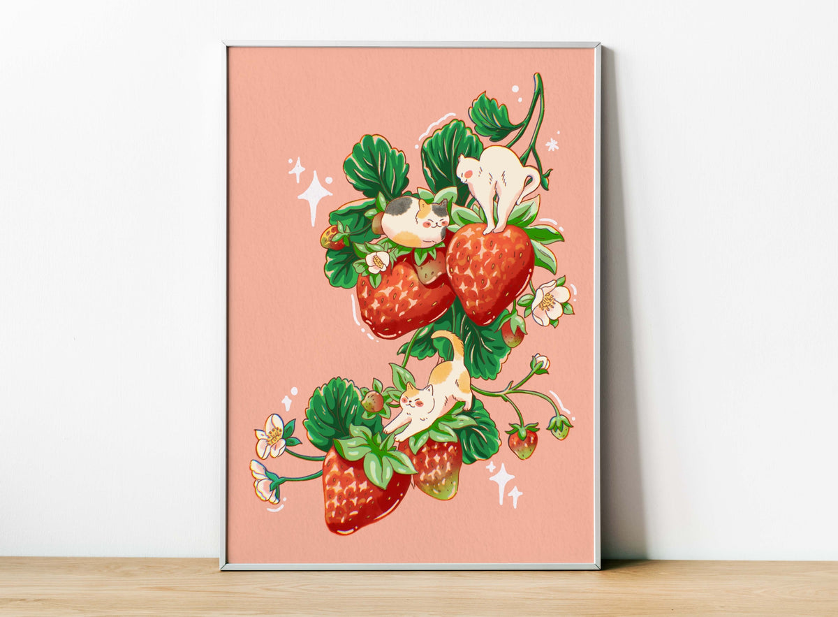 Strawberry Cats Fine Art Print