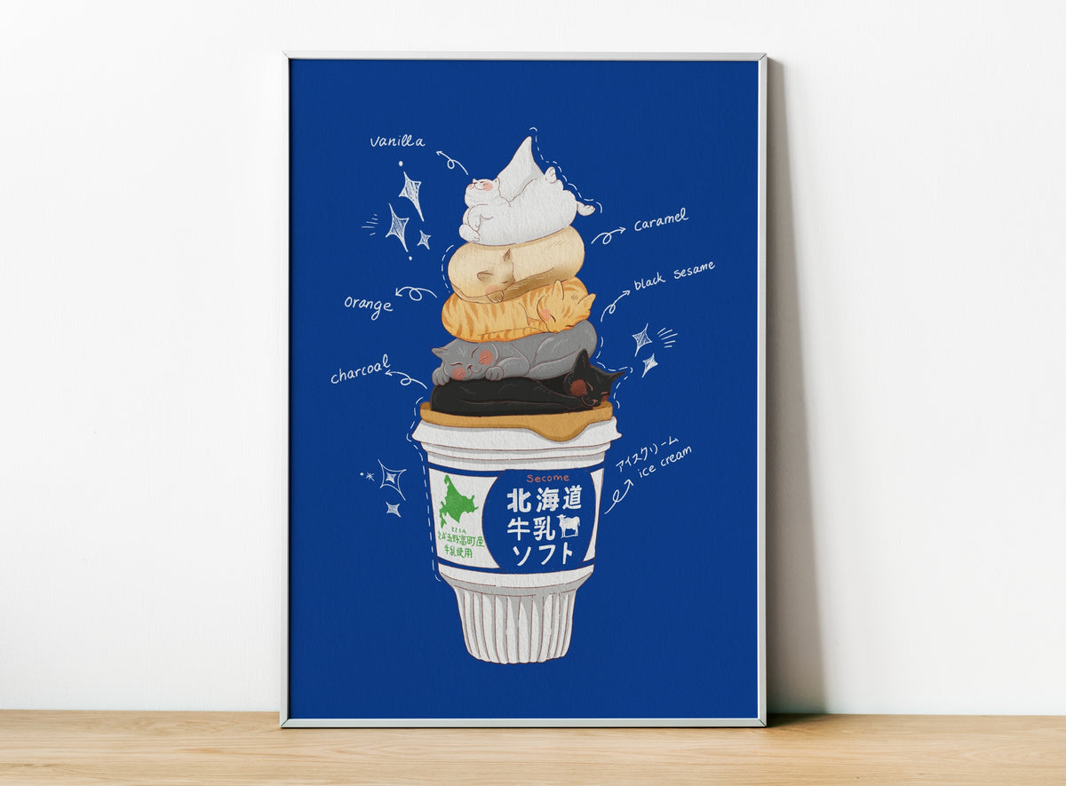 Hokkaido Ice Cream Cat Art Print