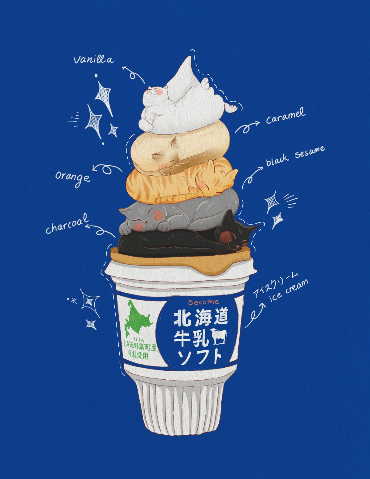 Hokkaido Ice Cream Cat Art Print