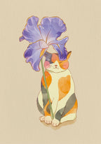 Cat with Iris Umbrella Art Print