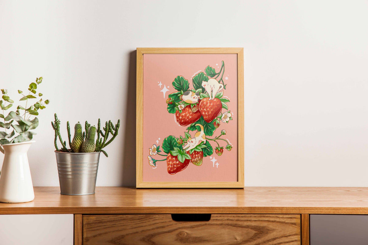 Strawberry Cats Fine Art Print