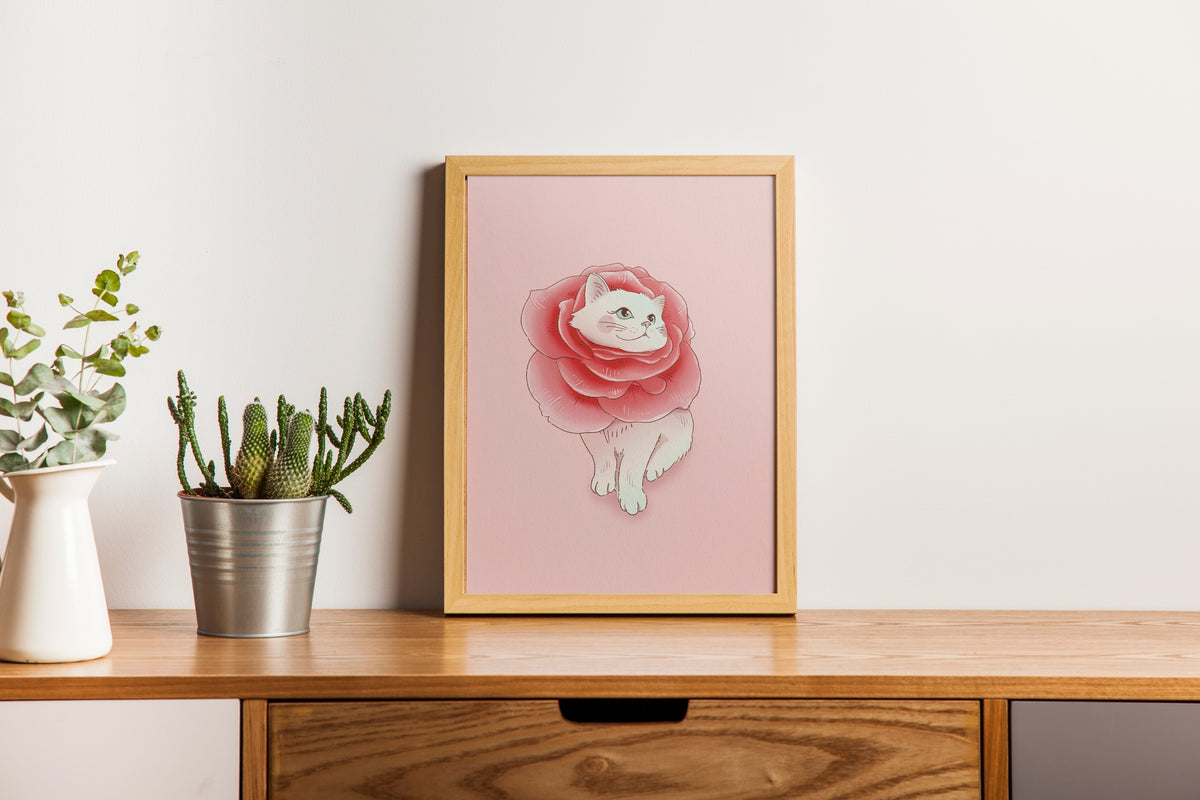 Rose Cat Art Print