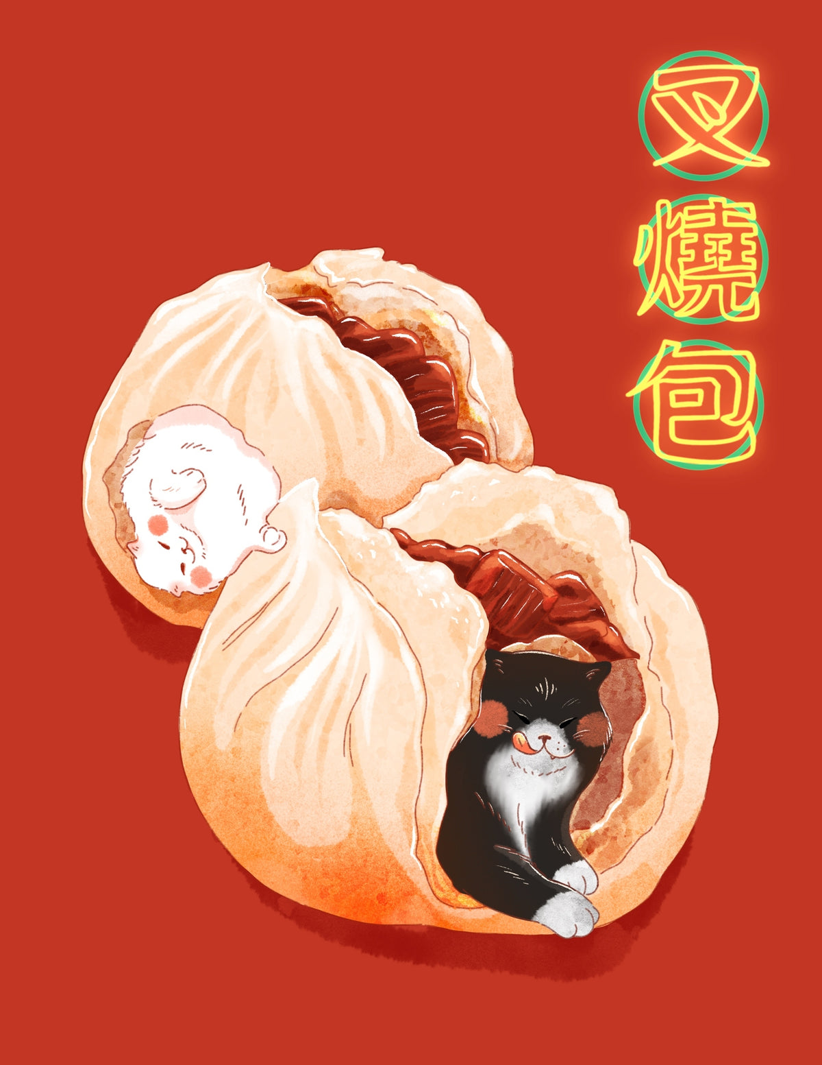 Char Siu Bao Cat Art Print