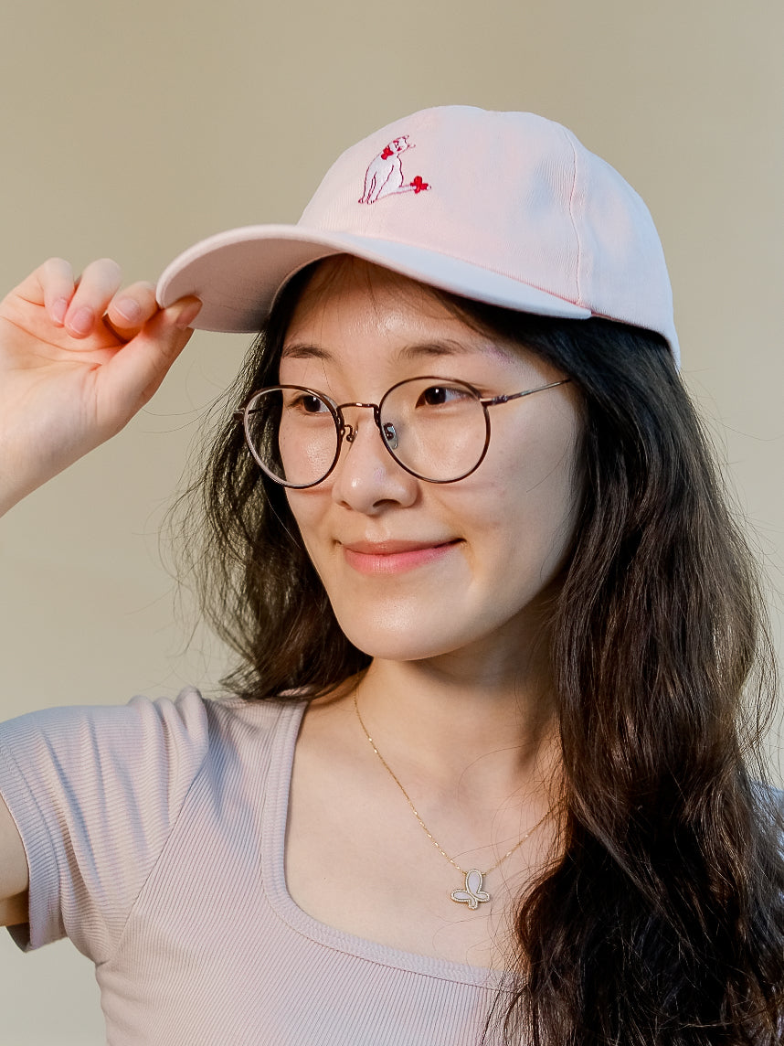 Mindful & Demure Cat | Pastel Pink Hat