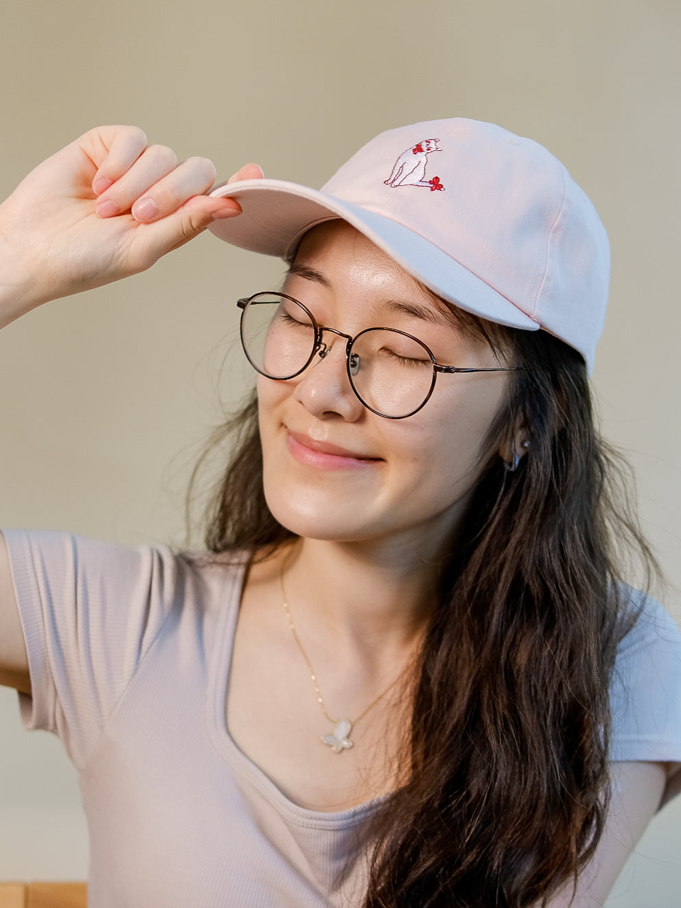 Mindful & Demure Cat | Pastel Pink Hat