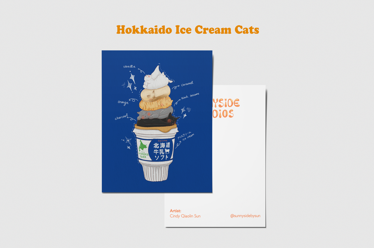 Hokkaido Ice Cream Cats Postcard
