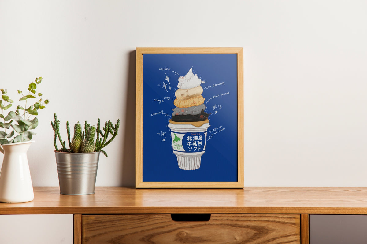Hokkaido Ice Cream Cat Art Print